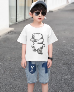 Fashion summer Korean style big child jeans 2pcs set