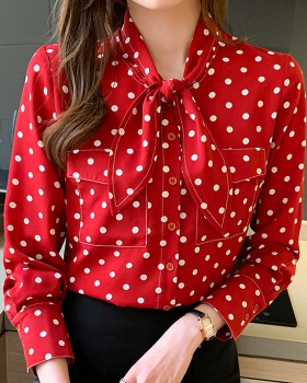 Loose polka dot chiffon shirt long sleeve shirt for women