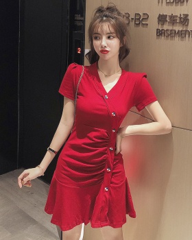 Short sleeve pinched waist dress for women