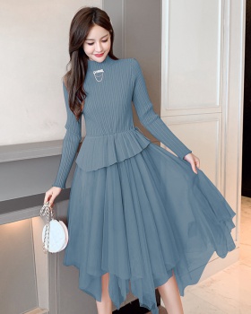 Splice big skirt temperament dress slim long sleeve sweater